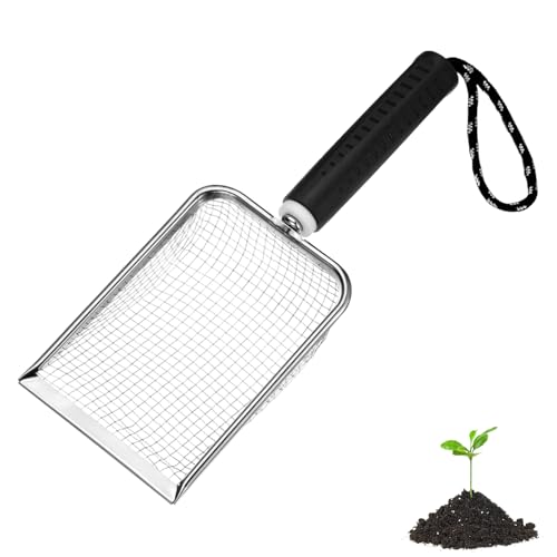 M METERXITY 1-Pack Gardening Soil Sifter, 4.3 mm Mesh Stainless Steel Portable Gardening Sifter with Soft Handle for Sand/Dirt/Rock Compost [White, Black] - color: White, Black, size: 4.3X4.3mm