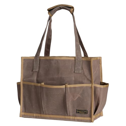 Heavy-Duty Waxed Canvas Tool Pouch - 14-Pocket Garden Tool Organizer with Removable Handle | Multi-Compartment Storage Bag for Tools (14.5" x 11" x 6.5", Grey) - color: Grey