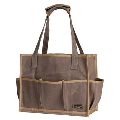 Heavy-Duty Waxed Canvas Tool Pouch - 14-Pocket Garden Tool Organizer with Removable Handle | Multi-Compartment Storage Bag for Tools (14.5" x 11" x 6.5", Grey) - color: Grey