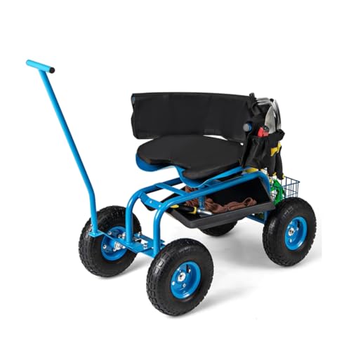 ERGOMASTER Rolling Garden Seat with Wheels,360 Degree Swivel Seat Gardening Stool for Planting,Tool Storage & 2 Steering Handles,Use for Patio, Yard, and Outdoors Workseat, Blue - color: Blue