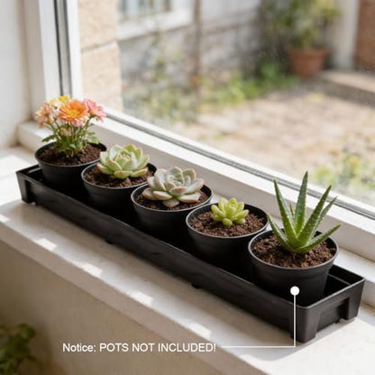 RooTrimmer 10 Pack Plastic Windowsill Saucer (17"x3"x1.5"), Rectangular Window Sill Plant Pot Trays with Removable Drainage Hole, Thick Plant Saucer Tray for 2.8 inch (7CM) Flower Nursery Pots (Black) - size: Trays (17"x3"x1.5") for 2.8 Inch Pots-10 Pack