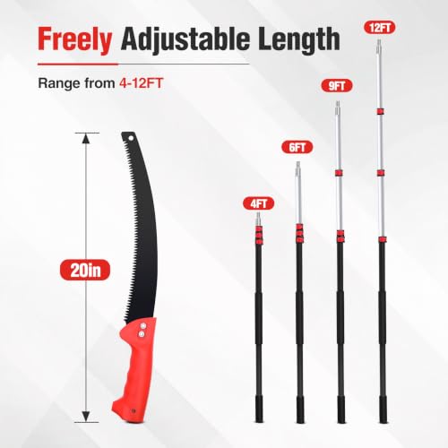 20FT Reach Tree Trimmer, Telescoping Manual Pole Saw - style: 4FT-12FT - Telescoping Pole with Saw