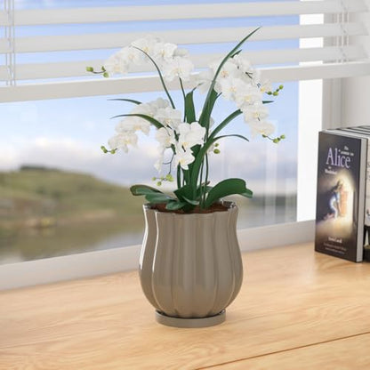 4.7" Brown Ceramic Plant Pot with Saucer - color: Brown, size: Small
