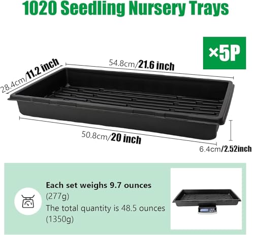 RooTrimmer Plant Growing Nursery, Standard 1020 Trays Plastic Sturdy Farmer Self Seedling Tray for Microgreens Indoor Nursery Pots Transplantation (5-Pack, 21.6"×11.2", 2.52" Deep, no Holes) - size: 21L x 11W x 2.4H