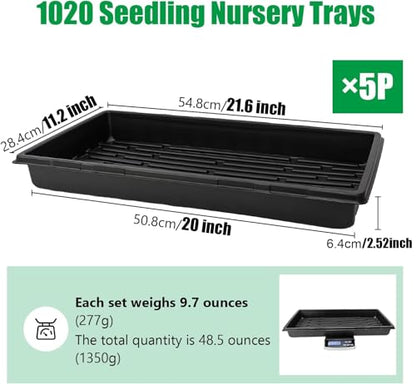 RooTrimmer Plant Growing Nursery, Standard 1020 Trays Plastic Sturdy Farmer Self Seedling Tray for Microgreens Indoor Nursery Pots Transplantation (5-Pack, 21.6"×11.2", 2.52" Deep, no Holes) - size: 21L x 11W x 2.4H