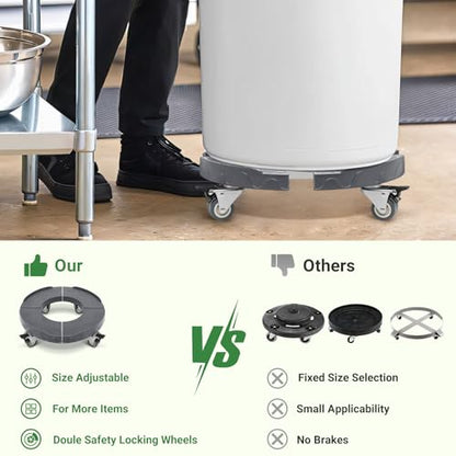 Nefish Trash can Dolly, 15-19 Inch Adjustable Trash Can Wheels, Heavy Duty Drum Dollies 440lbs Keg Dollys Garbage can Wheels, Multi Functional Plant Rollers with Wheels - color: Gray, size: 2IN（1pack）