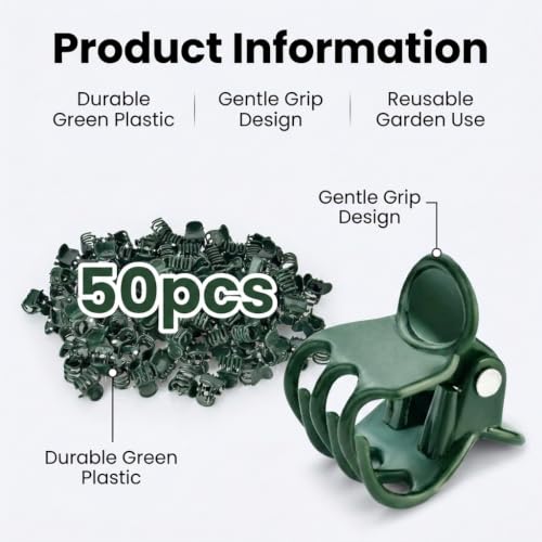 Garden Plant Clips, Green Orchid Stem Support Clamps for Vine Training, Flower Stake Holders, 50 Count Pack - color: Green