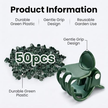 Garden Plant Clips, Green Orchid Stem Support Clamps for Vine Training, Flower Stake Holders, 50 Count Pack - color: Green