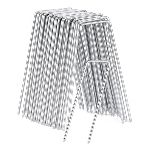 100 Pack 6 Inch Garden Stakes, Galvanized Landscape Staples for Weed Barrier Fabric, Heavy Duty Sod Pins Securing Pegs Netting Ground Sheets Irrigation Tubing (12 INCH-50Packs) - size: 12 INCH-50Packs