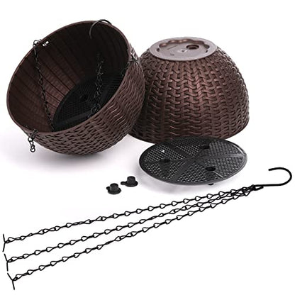Foraineam 4 Pack 8.2 inch Self-Watering Hanging Planters, Garden Flower Plant Pot Container, Hanging Basket Planter with Drainer and Chain for Indoor Outdoor Use, Coffee Brown