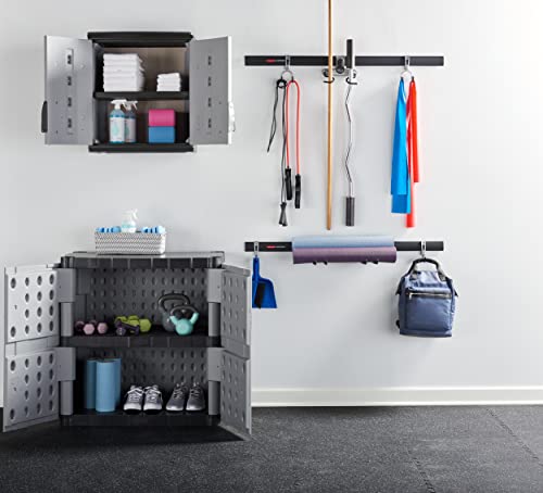 Rubbermaid Wall Mounted Storage Cabinet with Doors 150-Pound Capacity Gray Lockable Three-Shelf Cubbard for Tools/Car Accessories/Cleaning in Home/Garage/Outdoor Areas - size: Small