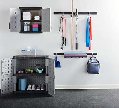 Rubbermaid Wall Mounted Storage Cabinet with Doors 150-Pound Capacity Gray Lockable Three-Shelf Cubbard for Tools/Car Accessories/Cleaning in Home/Garage/Outdoor Areas - size: Small