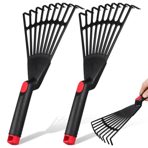 DECHOUS 2Pcs Small Hand Rake Garden Tool: Short Handle Plastic Hand Rakes for Gardening Cultivating Loosening Soil Spreading - 9 Tine - Garden Essential Tools - Black