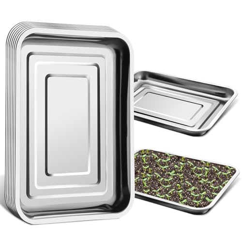 Stainless Metal Trays, Stainless Steel Seed Starter Carry Tray Fit 54 Cell Plug Tray, Nursery Seedling Pots Water Collection Transplantation (11.6 inch×15.2 inch, 1.45" Height, 10-Pack) - size: Middle-10P