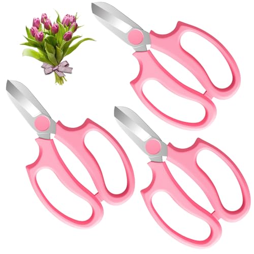 Housolution Flower Scissors, 3PCS Premium Steel Pruning Shears, Pink - color: Pink, size: 3 Pack
