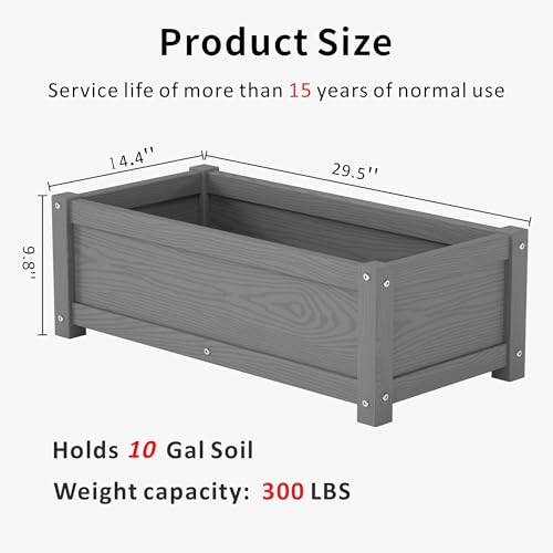 HDPE Raised Planter Box Outdoor,Rot-Resistant and Non-Cracking,Small Raised Beds for Gardening 29.5 * 14.4 * 9.8 in for Yard,Lawn,Outdoor Planter Boxes Rectangle with Drainage Holes Gray - color: Gray, size: 29.5 x 14.4 x 9.8 in