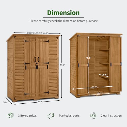 Macrout Outdoor Storage Cabinet with Shelves, Wood Shed 1738 (Natural) - color: Natural