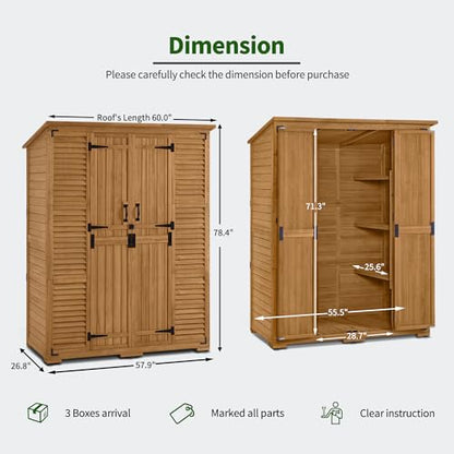 Macrout Outdoor Storage Cabinet with Shelves, Wood Shed 1738 (Natural) - color: Natural