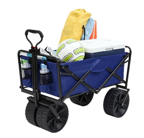 Mac Sports Heavy Duty Collapsible Folding All Terrain Utility Beach Wagon Cart, Blue/Black - color: Blue/Black