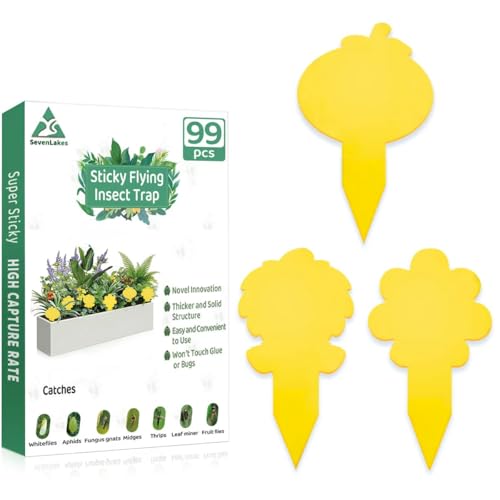 Sticky Yellow Fungus Gnat Traps, Easier to Use, No Touching Glue Or Bugs, Targets Species for Gnat, Fruit Fly & Pests, Three Thoughtful Designed, High Capture Rate, Kid & Pet Safe, 99 Traps - size: 99