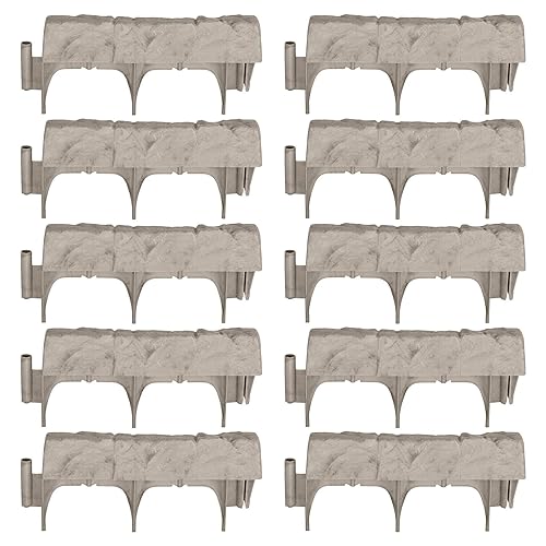 Suncast Interlocking Border Edging - Stone -Like Poly Construction for Garden, Lawn, and Landscape Edging - Water Resistant Border for Containing Trees, Flower Beds and Walkways - Light Taupe -Gray - color: No Color