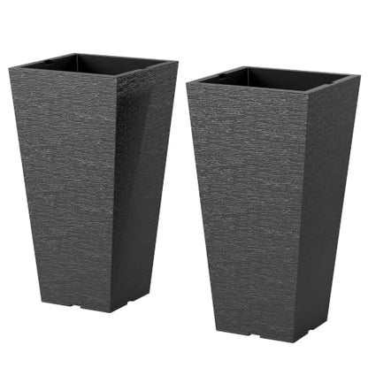 Outsunny 23 Inch Tall Planters for Outdoor Plants Set of 2, Black - color: Black