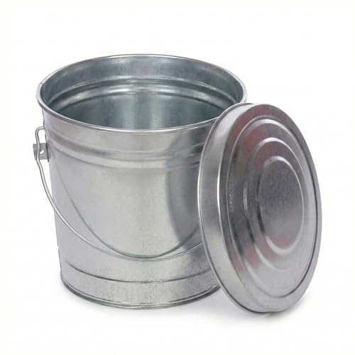 6 Gallon Outdoor Garbage Can, Galvanized Metal Trash Can with Locking Lid, Rust & Weather Resistant Storage Bin for Dog Poop, Pet Food, Charcoal