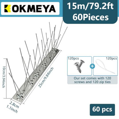 Bird Spikes Install,304 Stainless Steel Bird Deterrents Spikes for Outside to Keep Birds Away Bird Scare Devices Outdoor (60, Metal) - color: Metal
