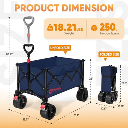 Sekey 250L Beach Wagon, 400 lb Capacity, Foldable, All-Terrain Wheels - color: Royal Blue