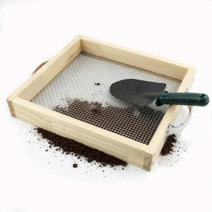 Soil Sifter for Gardening Dirt Sifter with 0.19 inch Metal Wire Mesh Sifting Screen Wood Rocks Sifter with Handle Screen Compost Sifter Garden Essentials（12.5x11.4 in） - size: 0.19 inch aperture