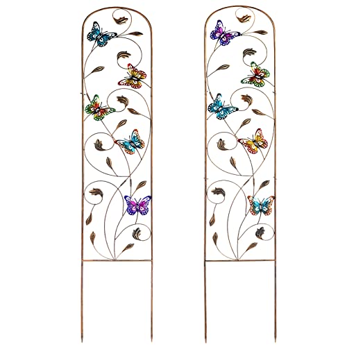 SUNNYPARK Set of 2 Butterfly Metal Garden Trellis for Climbing Plants, Decorative Vegetables Flowers Vine Trellis for Outdoor Patio 60'' H x 11'' W - color: Butterfly