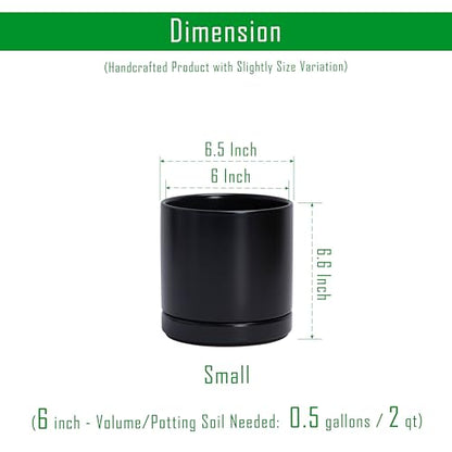 D'vine Dev 2-Pack Ceramic Pots with Saucers, Black, 6.5 in, 94-V-C-2 - color: Black, size: 6 Inch