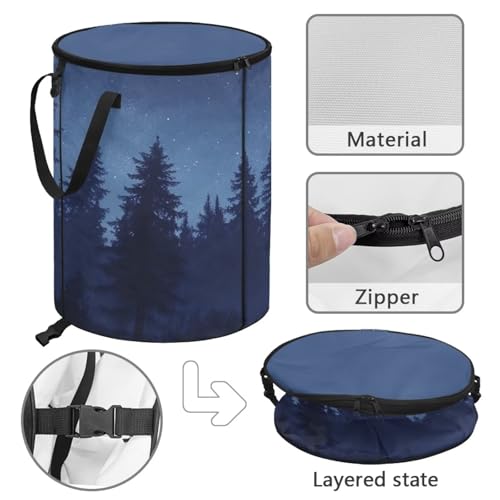 BIGCARJOB Forests Foldable Trash Can Outside Waste Basket Bin Water Resistant Garbage Bag Recycling Bin Trash Can with Lid and Clip(23 Gallons), 22.83x17.71 in - color: Forests