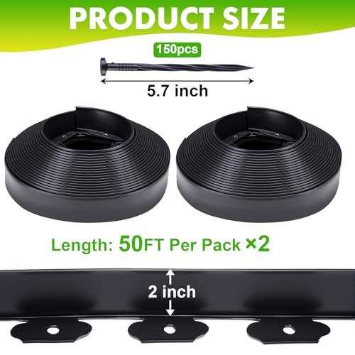 Landscape Edging, 2IN x 100FT Plastic Garden Edging Borders - size: 2IN x 100FT