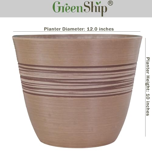 GreenShip 12 Inch Large Planters for Indoor Outdoor Plants Set of 2 - color: Taupe, size: 12" W x 10" H