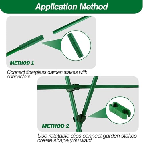 15Sets Garden Stakes Set 48PCS with Fiberglass Plant Stakes Sticks Supports and Accessories, DIY 4ft 5ft 6ft 7ft Tomato Stakes for Tomato,Vegetables, Pepper, Indoor Outdoor Spring Plants