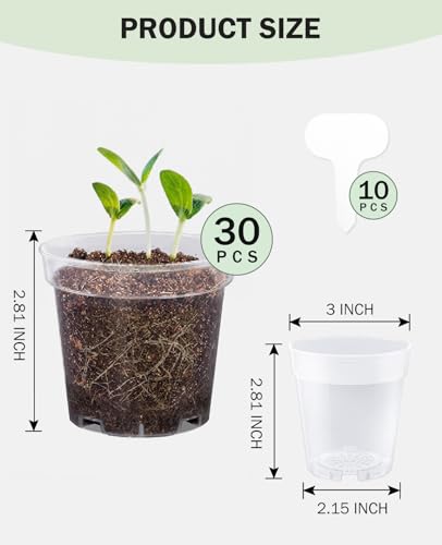 homenote 3 Inch Clear Nursery Pots with Drainage Holes and Labels (30 Pcs) - color: Transparency-no Lid, size: 3 Inch-30 Pack