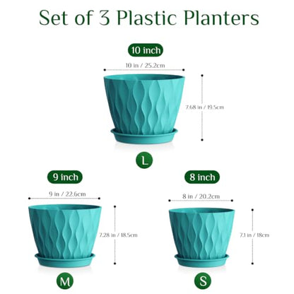 Plant Pots for Indoor Plants 3 Pack 10/9/8 Inch Plastic Planters - color: Blue