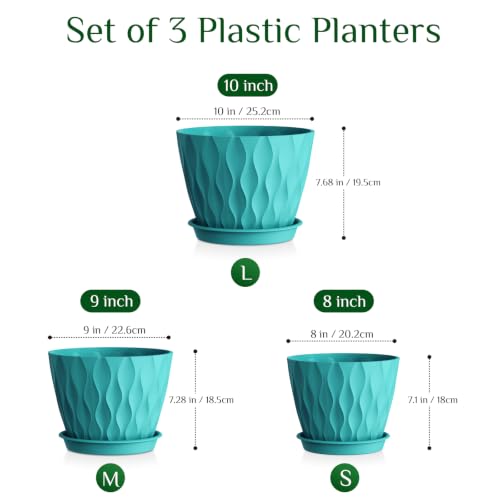 Plant Pots for Indoor Plants 3 Pack 10/9/8 Inch Plastic Planters - color: Blue