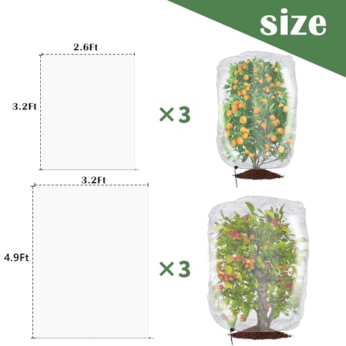 6 Pcs Insect Bird Barrier Tree Net with Drawstring, 2 Sizes Garden Bird Netting Plant Cover, Fruit Tree Netting for Protect Plants Fruits Flowers from Insect Bird Eating - color: 6 Pcs, size: 2 Sizes
