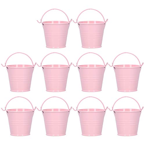 10PCS Metal Pots,Pink Small Plant Pots with Handles Party Decorative Pails for Mini Little Indoor Plant,1.6x2.2x2.4in - color: Pink, size: 4*5.5*6