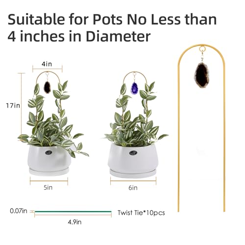 2PCS Small Gold Plant Trellis for Indoor Potted Climbing Plants with Agate - color: 02-Purple Black