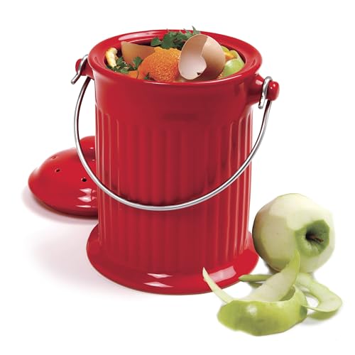 Norpro 1 Gallon Ceramic Compost Keeper, Red - color: Red