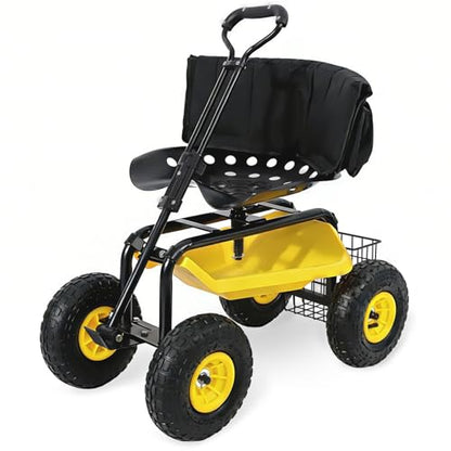 Sekey Garden Cart Rolling Workseat with Backsupport & 360° Swivel Seat, Heavy Duty Garden Scooter with Adjustable Height, Tool Tray, All-Terrain Wheels, 440 lbs Capacity for Seniors & Gardeners - size: 500LBS