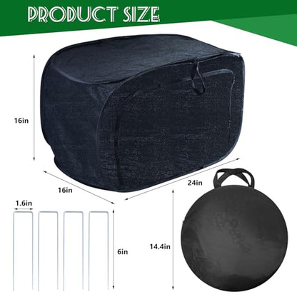 1Pcs Outdoor Plant Enclosure Pop Up Plant Tent Cover Black UV Resisitant 80% Sun Shade Dual-Use Garden Mesh Plant Protection with 3 Zipper Doors & Stakes for Vegetable Flower Pest Barrier16x16x24in - size: 15.7" *15.7" *23.6"