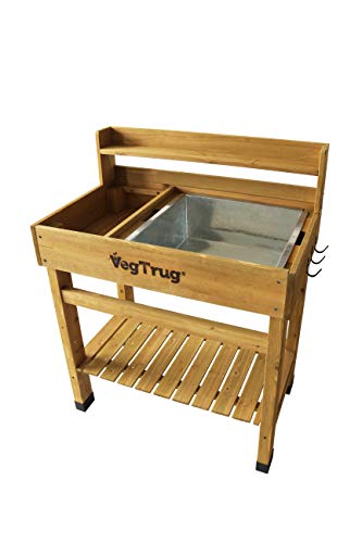 VegTrug Deluxe Cedar Potting Bench, Natural - Outdoor Workstation with Removable Metal Tray, Built-in Shelves & Storage for Gardening, Repotting, Seed Starting, Patio & Greenhouse Use