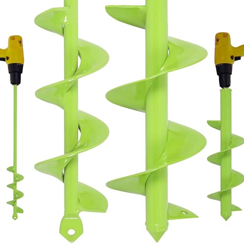 TCBWFY Garden Auger Drill Bit for Planting 3.5"" x16 and 1.6"" x16.5 Auger Drill Bit Plant Flower Bulb Auger Spiral Hole Drill Earth Post Umbrella Bulb Planter Auger for 3/8"" Hex Drive Drill, Green - size: 1.6"x16.5"+3.5"x16"-Green