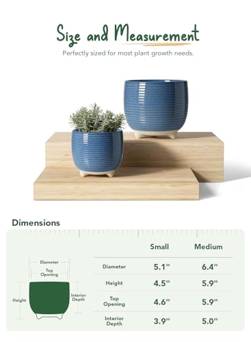 LE TAUCI Ceramic Plant Pots, 5.1 + 6.4 Inch, Set of 2, Reactive Glaze Blue - color: Reactive Glaze Blue