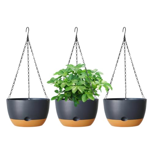 Hanging Planters, 3 Pack, Self-Watering, 10 Inch, Grey - color: Gray, size: 10 Inch