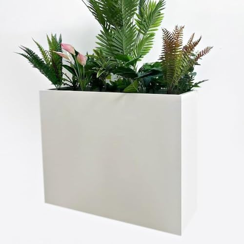 38" L x 13" W x 30" H Metal Tall Rectangular Planter - Large Planter Box for Outdoor Patio/Porch Modern Design for Plants, Flowers, Garden,Spliced Flower Pot (White) - color: White